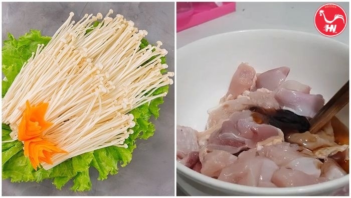 Gà xào nấm kim châm 2a6s